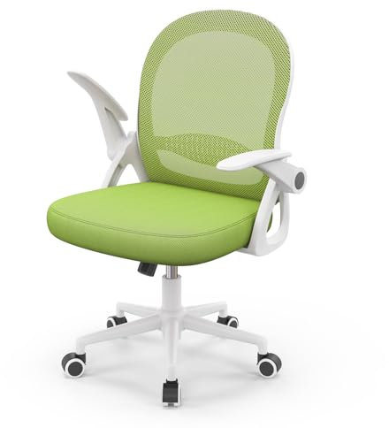 rattantree Silla de Oficina, Silla de Escritorio Ergonómica con Respaldo de Malla Transpirable y Asiento, Silla de Ordenador, Regulable en Altura, Reposabrazos Abatibles, Para Estudio de Oficina,Verde