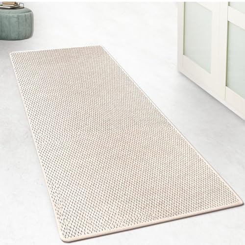 casa pura Küchenteppich Läufer 80x100cm für Küche, Flur, Schlaffzimmer & Wohnzimmer Bettvorleger rutschfest & waschbar in Sisal Optik - Flurteppich - Teppichläufer Meterware nach Maß (Creme, Kalkuta)