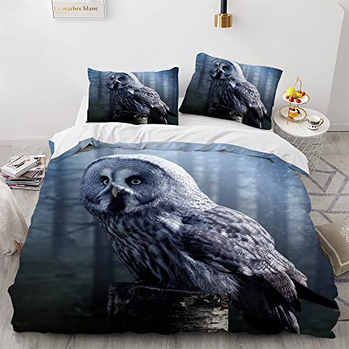 MJINNERT Bettzeug Polyester Baumwolle Lauschig Bettwäsche Set 135X200 3Teilig Eule Bettwäsche 135X200 cm Mit 2 Stück Kissenbezügen (80X80Cm)