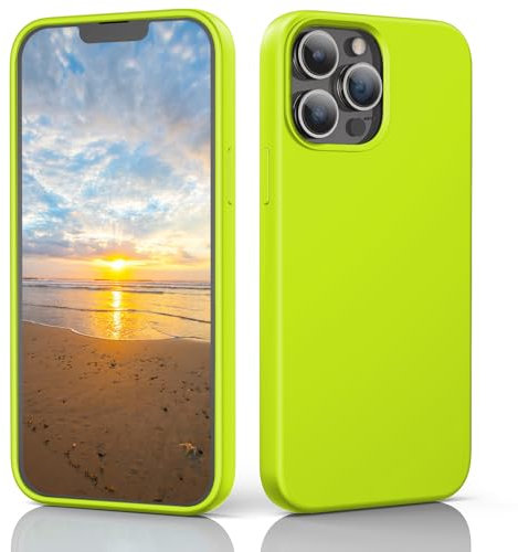 TIIXXE Silicone Case Compatible with iPhone 13 Pro Max case Soft Ultra Slim Protective Shockproof Liquid Silicone Phone Case,Anti-Scratch Microfiber Lining, 6.1 Fluorescent Yellow