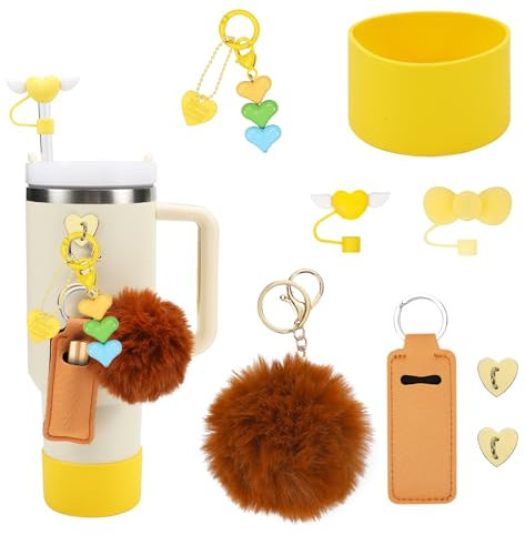 Stanley Accessories Set - 1 Lipstick Holder, 2 Silicone Boot & Straw Covers, 2 Stanley Cup Charms for 40oz & 30oz Tumbler (Yellow)