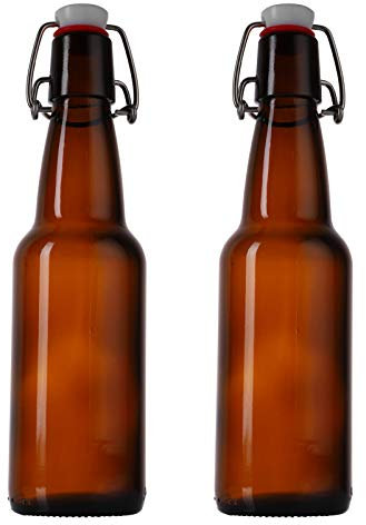 KANWANN 2 pièces Bouteilles de Brassage de bière vides Bouteilles en Verre à Couvercle basculant Bouteilles de Bouteille en Verre à Couvercle basculant balançoire en Verre(350ml,23.5X6X6CM)