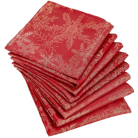 Celebright Christmas Pack of 8 Napkins - Square 17 x 17 Inches (43 x 43 cm) - Ideal Xmas Dinner Table Decorative Settings - Metallic Blizzard Snowflake Embossed Design - Red & Metallic Gold