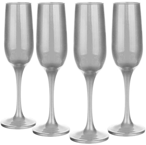 Glasmark Krosno Gläser 4er Set 0,2 Liter Sekt Champagner Glas Kelch Sektgläser Champagnergläser Schaumweingläser Weingläser Silber 4 x 200 ML