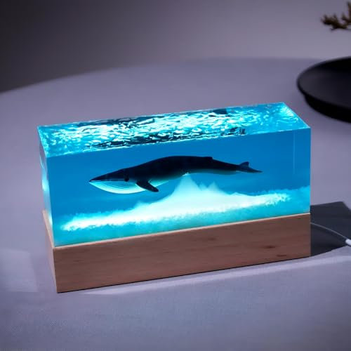 Xiyocadt Epoxidharz Wal Ozean Lampe,Nachttischlampe Dimmbar Nachtlicht Epoxid Holz Base mit USB Stecker Beste Freundin Geschenke Geburtstag Geschenk Mann Geburtstag Geschenk Junge,A