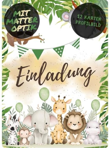 celebr8te 12x Dschungel Tiere Einladungskarten - Für den Kindergeburtstag von Jungen & Mädchen - Coole Partyeinladungen inkl. Messenger Bild & Urlaubsgutschein