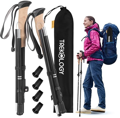 TREKOLOGY TREKZ XE Hiking Poles Walking Sticks – Lightweight Foldable Aluminum Trekking Poles – For Men Women Seniors