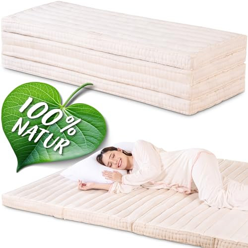 Namasdee Klappmatratze 200x140x8cm mit 100% natürlicher Kapokfüllung (Weiß Uni)