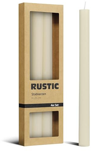 Brandsseller 4er Set Tafelkerzen 2x25 cm – durchgefärbt aus Paraffin – lange Brenndauer 6h – elegante Stabkerzen für Tischdeko, Weihnachten & Feste – passend für Kerzenhalter - Creme