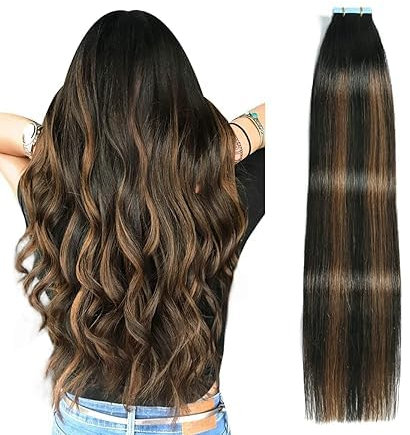 SUYYA Tape Extensions Echthaar,Invisible Tape in Extensions Echthaar Seidig Gerade Remy Echte Menschliches Haar 20 Zoll 50cm 20 Stück 50G #1B/6/1B Naturschwarz Gemischt Kastanienbraun