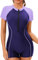 Maeau Swimwear Ladies One Piece Surfing Rash Guard Boyleg Swimsuit Women Short Sleeve Swimming Costume Modest Athletic Swimsuit Quick Dry 3XL Purple
