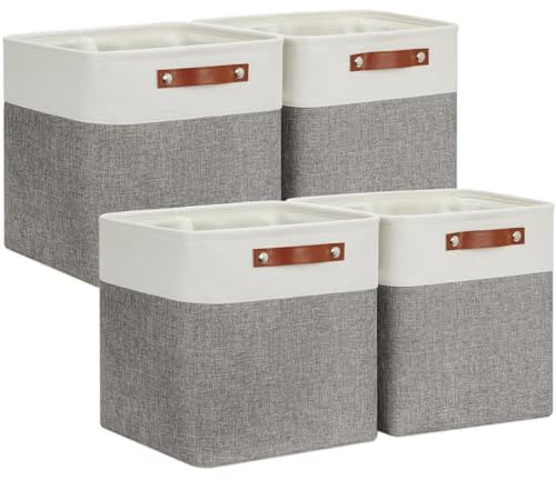 VIIHTYISA Aufbewahrungsbox Stoff 33x38x33cm, 4er-Set Würfel-Aufbewahrungskörbe für Schrank, Regal, und Kleidung, Grau&Weiß