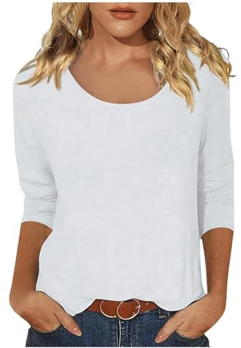 Womens Casual 3/4 Sleeve Scoop Neck Tee Shirts Solid Color Basic Top Blouses