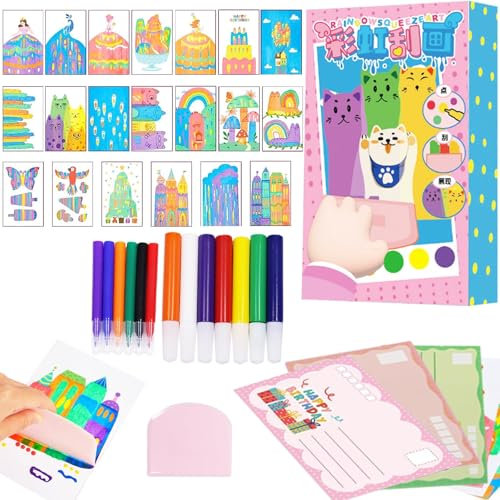 Regenbogen Kratzbilder Set für Kinder - 35 Stück Scratch Art von Rakel Malkit - DIY Kratzkunst