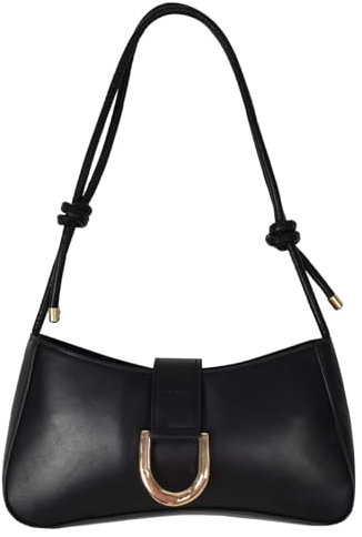 Handtasche Damen Klein, PU Leder Umhängetasche Y2K Schultertasche, Kleine Unterarmtasche Clutch mit Reißverschluss Verstellbarem Riemen, Crossbody Bag für Frauen Dating Party Einkaufe (Schwarz)