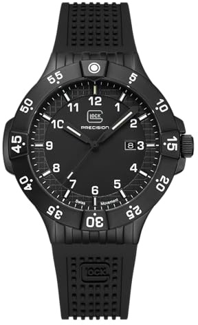 GLOCK Herren Quarz Uhr | 43mm Gehäuse | Armbanduhr mit Edelstahlgehäuse | Schwarzem Zifferblatt | Schwarzem Silikonarmband | 10ATM | GW-15-3-22