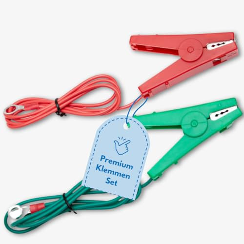 Herkules Zaunanschlussset mit Krokodilklemme – Anschlusskabel für Elektrozaun mit isolierter Klemme – passend für Elektrozaungeräte – 100 cm lang – Rot & Grün
