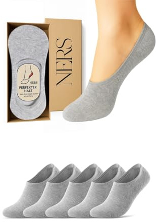NERS Füßlinge Bambus 10 Paar in Geschenkbox – Unsichtbare No Show Sneaker Socken für Damen & Herren – Rutschfest mit Silikon, Ohne Naht (DE/NL/SE/PL, Numerisch, 43, 46, Regular, Regular, Grau)