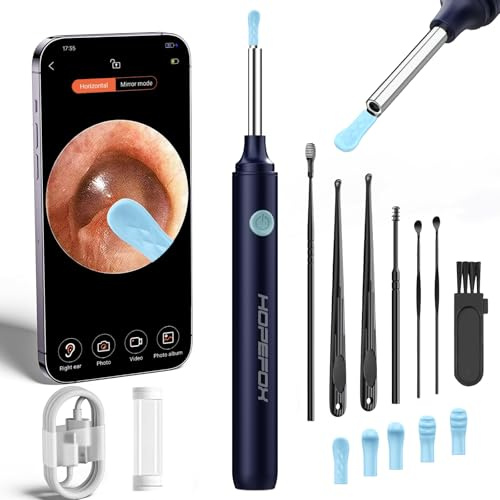Hopefox Ohrenschmalz Entferner Otoskop, 1080P HD WiFi Ohrenreiniger mit Camera und 6 LEDs Leuchten, Ohr Reinigung für Baby Kinder Erwachsene, blau
