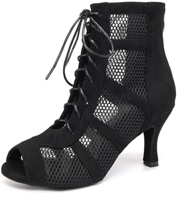 GYUBL Stivali da Ballo Latino Amaricano Donna Tacco con Lacci Scarpe da Ballo Donna Stivaletti da Salsa Jazz Tango Pratica da Sala, DSL446