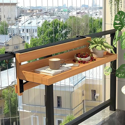 ZENSTYW Mesa Colgante De Balcón,Balcón Plegable,Mesa De Terraza Plegable,Mesa De Centro para Patio con Altura Ajustable,Mesa con Barandilla para Exterior,Mesa Auxiliar Plegable(60cm/23.6in)