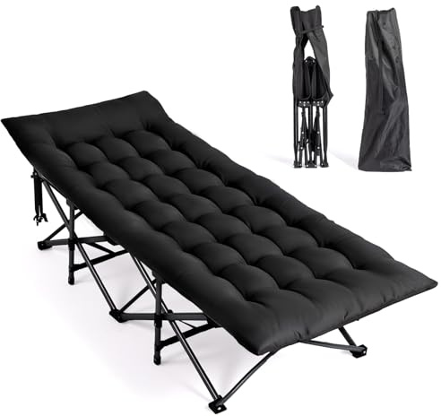 Bonnlo Lit de Camp Pliable en Acier avec Sac de Transport Lit de Camping en Oxford 600D Charge Max. Jusqu'à 150kg, Lit de Voyage Parfait pour Jardin, Camping, Plage et Intérieur, Noir, 190×71x36 cm