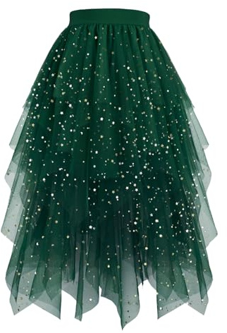 Hanpceirs Damen Tüll Röcke A-Linie Midi Tutu Rock | High Low Layered Puffy Fee Röcke, Unregelmäßiger Tutu Rock, Halloween Costumes, Cosplay Skirts, Mesh Skirts, Karnival Costume