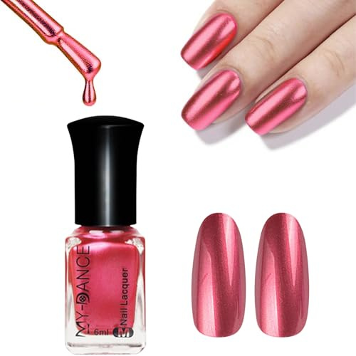 Red Metal Nail Polish, Mirror Effect Metallic Nail Polish for Daily & Party Use, Chrome Nail Varnish with Smooth Application,60Second Mirror Nail Varnish Quick Dry&Long Lasting, Nail Art Home Manicure
