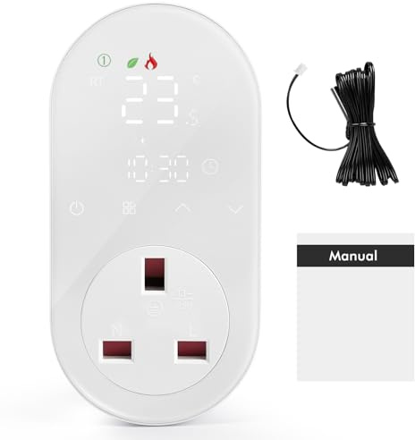 Wi-Fi Smart Thermostat Socket Digital Thermostat plug with LED Display Two mode switch, Temperature Control Range 5–90°C, 220V 16A, Compatible with Alexa and Google Assistant