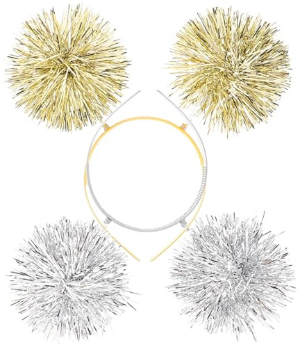 IWOWHERO 2 Stück Pompom Haarreif Glitzernde Lametta Bommel Stirnbänder für Frauen und Teens Party Geburtstag Festival Accessoire Flexibel und Wiederverwendbar