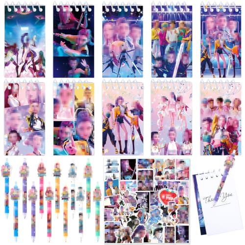 Toy Set Huntrs Party Mitgebsel Kindergeburtstag Spielzeug Set mit Kinder Aufkleber Sticker Mini Notizbücher Gel Stift Kinder Mitbringsel Geschenk Party Zubehör Geburtstag Deko für Mädchen Jungen