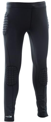 Precision Padded Goalkeeper Trousers, Protective Baselayer Football Leggings, Black Sports Tights with Hip and Knee Padding for Keepers