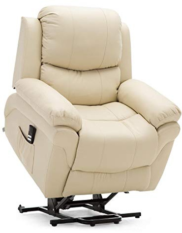 More4Homes MADISON DUAL MOTOR ELECTRIC RISE RECLINER BONDED LEATHER ARMCHAIR ELECTRIC LIFT RISER CHAIR (Cream)