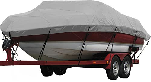 Seamander Housse de Bateau imperméable 600D Robuste de 4,9 à 5,6 m, adaptée aux Bateaux de pêche à Coque en V et Triple Coque, Bateaux de pêche de Style Pro, Taille complète (Modèle C : Convient aux