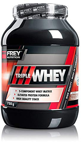 FREY Nutrition TRIPLE WHEY 750g (Stracciatella) Leckeres und cremiges Whey-Protein - Trägt zur Muskelzunahme und zum Muskelerhalt bei, Hoher 30% iger Isolatanteil- Hoher BCAA-Anteil- Sehr gut löslich