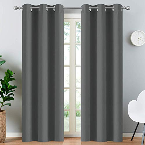 Yakamok Raumverdunkelungsvorhänge mit Ösen, wärmeisoliert, lichtblockierend, Verdunkelungsvorhänge für Schlafzimmer, Dunkelgrau, 38 B x 84 L, 2 Paneele