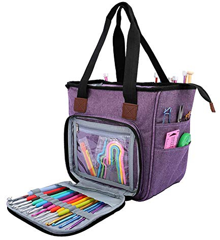 SumDirect Wolle Tasche für Garn, Tasche Stricken, Handarbeit stasche Aufbewahrung für Wolle, Projekte, Stricknadeln, Häkelnadeln und andere Zubehörs, Lila