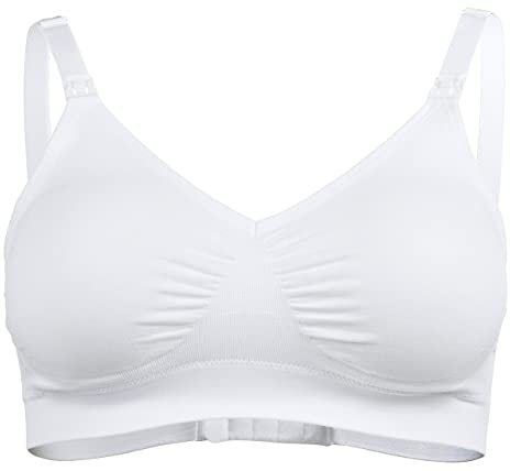 Medela Comfy Maternity Nursing Bra, Seamless Wirefree Pregnancy Nursing Bra with Elastic Band and Breathable Fabric for All Day Comfort White