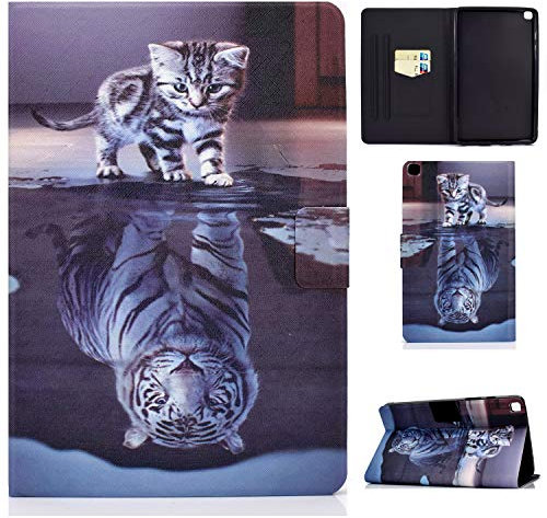 Succtop Coque Galaxy Tab A 8 2019 Case Housse en Cuir PU Portefeuille Flip Stand Etui Tablette pour Samsung Galaxy Tab A 2019 8 Pouces SM-T290/SM-T295 Chat et Tigre