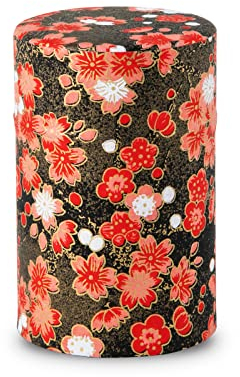 NOREN Japanische Teedose (Yuzen Washi-Papier), 100 ml Größe, hergestellt in Japan, mit Innendeckel aus luftdichtem, Tee, Gewürze und mehr (pflaumenfarben/schwarz)