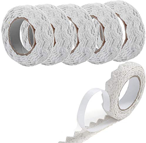 6 Rollen Spitzenband Vintage Weiß Deko Spitze Selbstklebend WeißDekoband Spitzenband Bordüre Dekoband WeißSelbstklebend Spitzenborte Weiß Stoffband Bänder für Basteln Hochzeit Verzierung