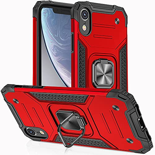 Cuoqing iPhone XR Case - 360°Military Grade Rotatable Kickstand Hard Rubber Bumper [Shockproof] Protective Phone Cover, Red