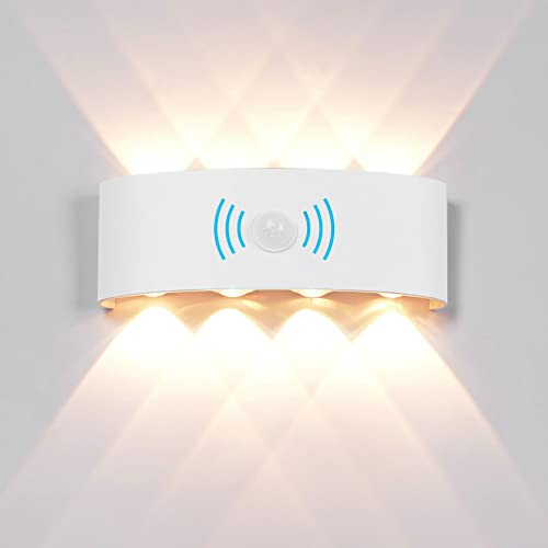 Elitlife 8W Wandleuchte Wandleuchte mit Bewegungsmelder, LED Wandleuchte Wasserdichte Außenwandleuchten Innen/Aussen Wandlampe Aluminium Wandleuchte(Warmweiß,Weiß)