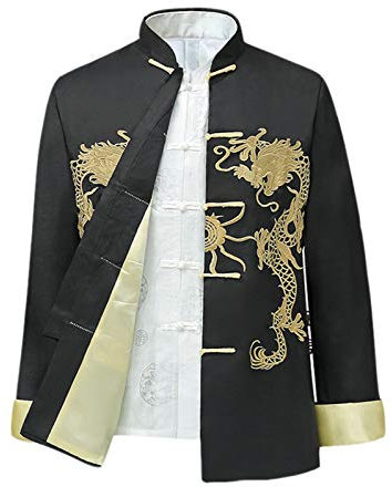 Chinois Style Tai Chi Chemise Kung Fu Tops Costume Tang Men Manche Longue Dragon Brodé Veste Manteau Vêtements d'extérieur