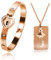 Uloveido His and Hers Love Heart Key Lock Matching Bangle Bracelet & Pendant Necklace, Rose Gold Plated Couples Jewelry (2.4inch-Rose Gold)