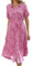 Livonmone Robe d'été pour femme - Imprimé floral - Décontractée - Manches courtes - Robe midi fluide - Col en V - Robe de plage chic avec ceinture, rose rouge, M