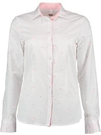 OS Trachten Damen Bluse Langarm Trachtenbluse mit Liegekragen Ajone, Größe:46, Farbe:mittelrot