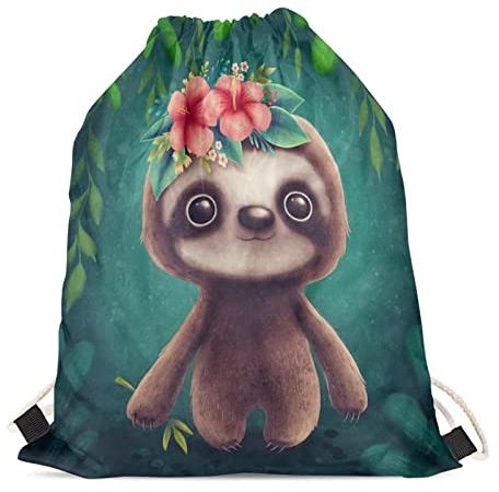 HELLHERO Gym Drawstring Bags Backpack for Kids Women Men Travel Sports, Faultier, One size