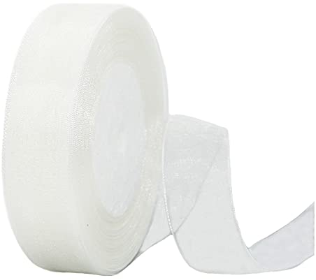 45m Organzaband Weiß 25mm Breit Chiffo Geschenkband,Transparentes Organza Bänder Chiffonband Schleifenband Dekoband Geschenkverpackung Deko Band Tüllband für Weihnachten Hochzeit Taufe Geburtstag
