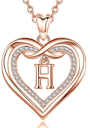 AEONSLOVE Initial Necklace for Women Rose Gold Heart H Letter Pendant Personalised Name Necklace with Cubic Zirconia Valentine's Day Birthday Gift for Girlfriend Ladies Friends